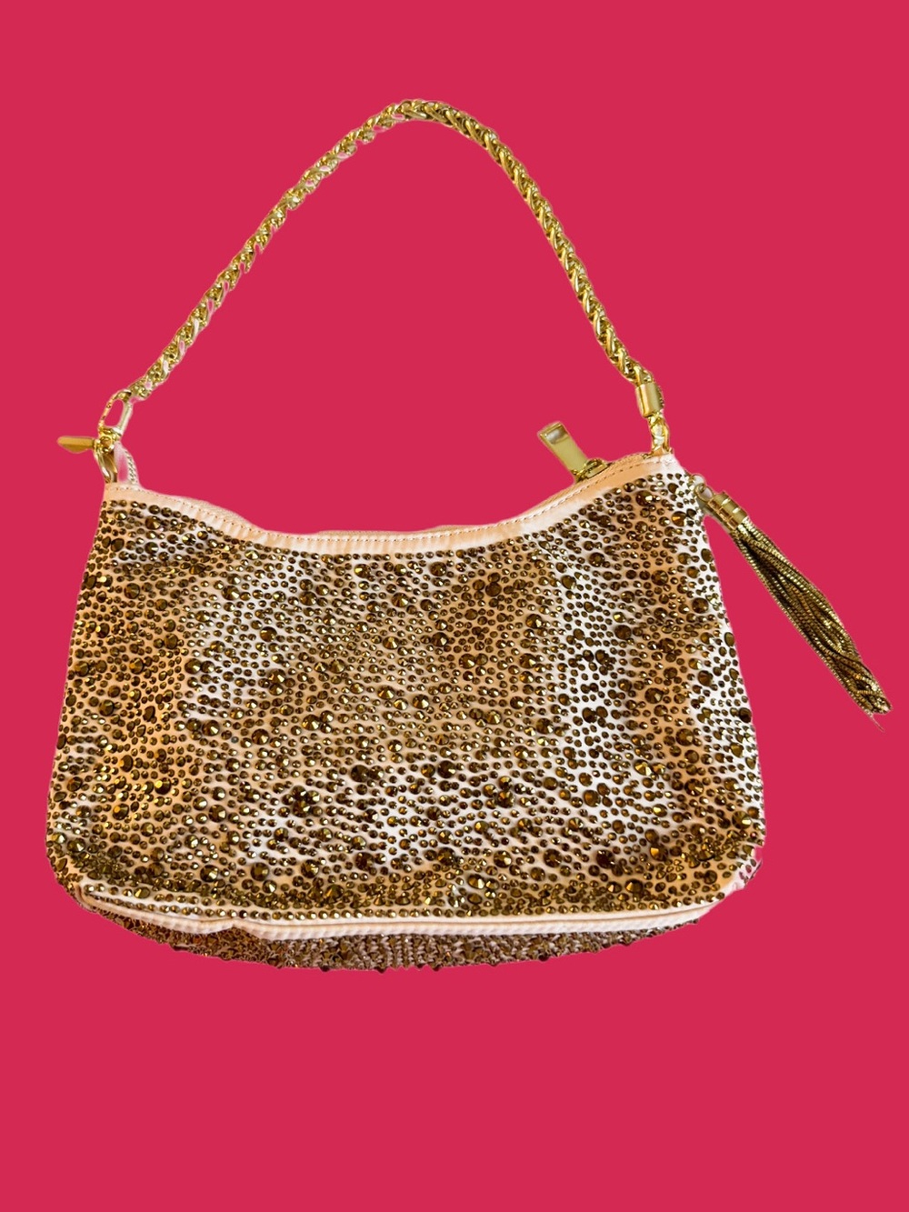 Like New Madison West Gold Studded Evening bag with a gold chain and gold studs